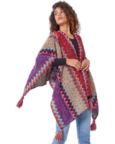 Roman Boucle Tasselled Cape - Red