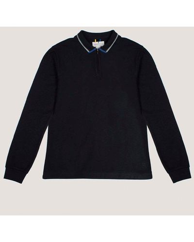 Larsson & Co Navy Long Sleeve Polo With Sporty Rib - Blue
