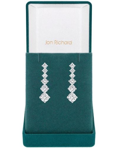 Jon Richard Gift Packaged Silver Cubic Zirconia Tennis Drop Earrings - Blue