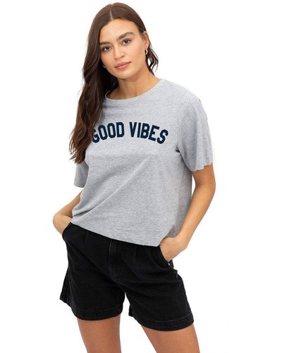 Sub_Urban Riot Good Vibes Womens Boxy Cropped Slogan T-shirt - Grey