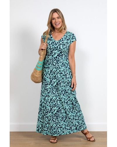 LILY & ME Capped Sleeves Penelope Maxi Dress Confetti Soft V-neck - Green
