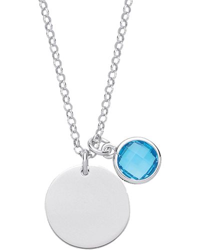 Jewelco London Silver Aqua Blue Cz Birthstone Round Tag Necklace 16" 15mm - Gvk338tzt