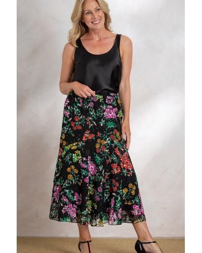 Anna Rose Floral Print Bias Cut Midi Skirt - Black