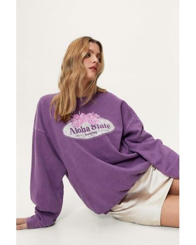 Nasty Gal Aloha State Graphic Oversized Sweatshirt - Purple