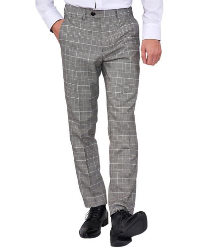 Marc Darcy Check Slim Fit Suit Trousers - Grey