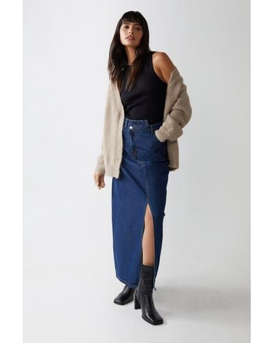 Warehouse Denim Asymmetric Hem Maxi Skirt - Blue