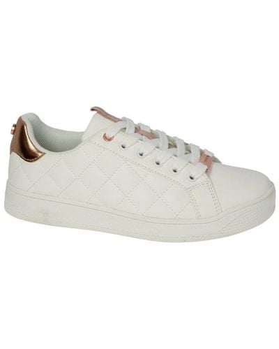 ELLE Sport Lace Up Trainer Quilted Upper With Tongue Tab And Metallic Heel Counter - White
