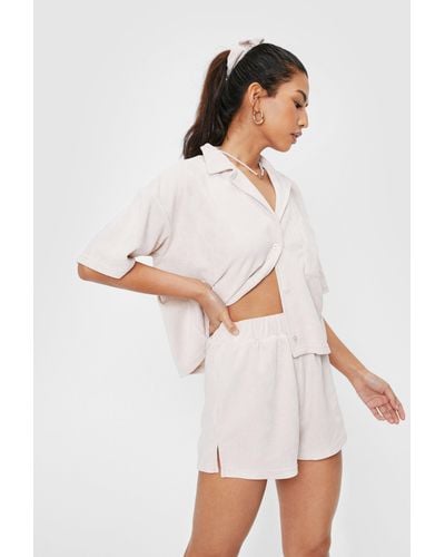 Nasty Gal Towelling 3 Pc Shorts Scrunchie Cover Up Set - White