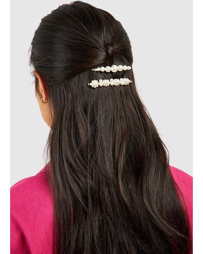 Boohoo Pearl Statement Hair Clips - White