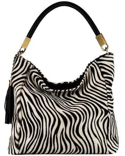 Sostter Zebra Print Calf Hair Leather Tassel Grab Bag - Bibyd - Black