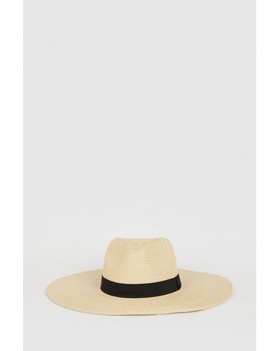 Oasis Oversized Fedora Contrast Band Straw Hat - Natural