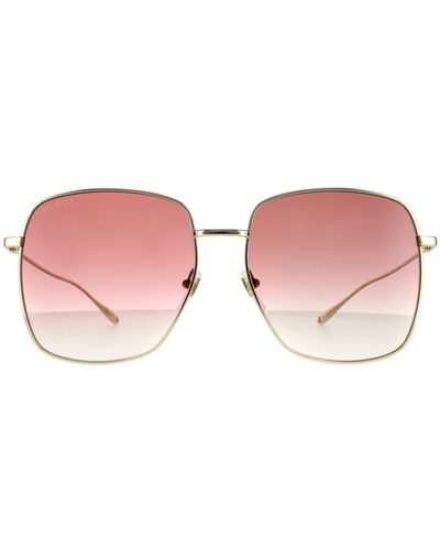 Gucci Rectangle Gold Red Sunglasses - Pink