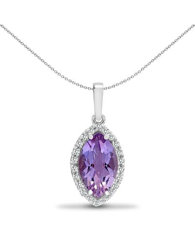 Jewelco London 18ct White Gold Diamond Amethyst Teardrop Halo Cluster Pendant - 18p215 - Purple