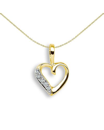 Jewelco London 9ct Gold 0.025ct Diamond Dainty Love Heart Charm Pendant - 9p044 - Metallic