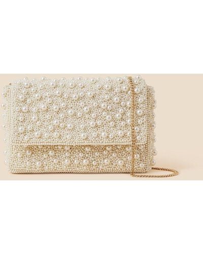 Accessorize Bridal Hand-embellished Pearl Foldover Clutch Bag - Natural