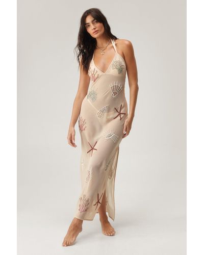 Nasty Gal Premium Embellished Shell Maxi Beach Dress - Natural