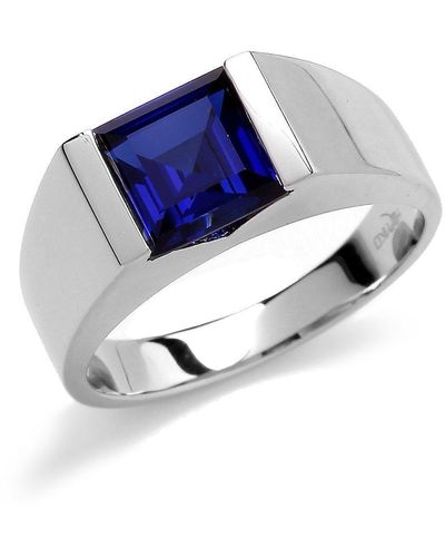 Jewelco London Silver Blue Square Cz Bar Set Square Solitaire Signet Ring - Gvr751