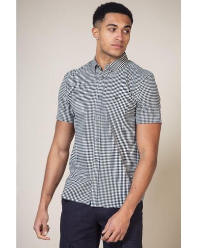 French Connection Cotton Short Sleeve Gingham Shirt - Blue