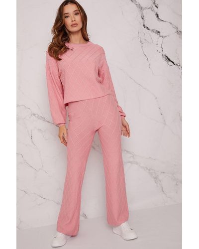 Chi Chi London Diamond Stitch Loungewear Set - Pink