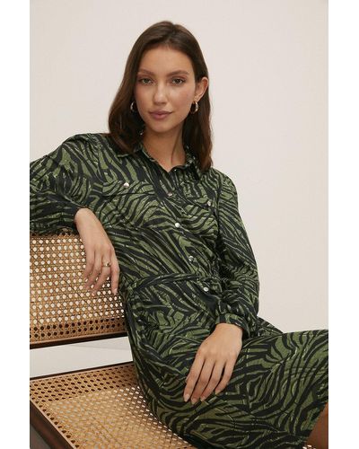 Oasis Animal Jersey Shirt Dress - Green