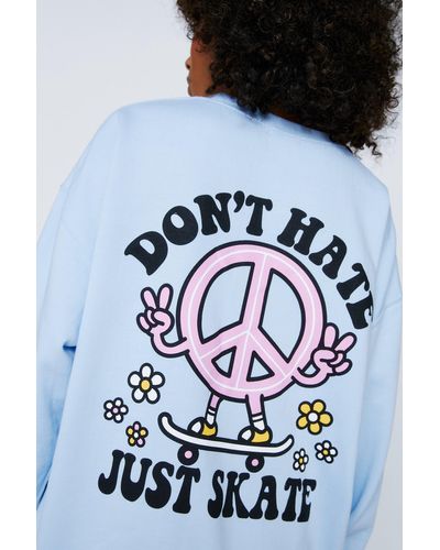 Nasty Gal Circa 06 Don?t Hate Just Skate Graphic Sweat - Blue