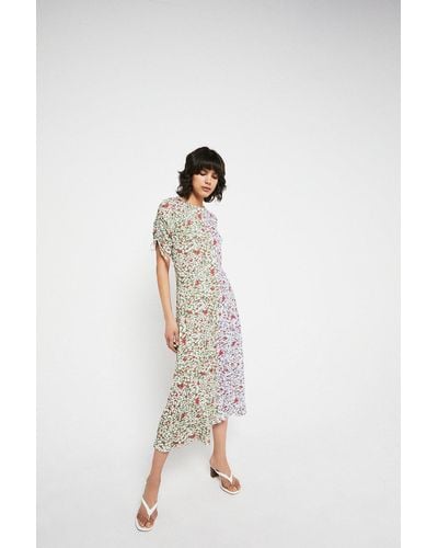 Warehouse Jersey Crepe Mixed Print Ruched Sleeve Midi Dress - Multicolour