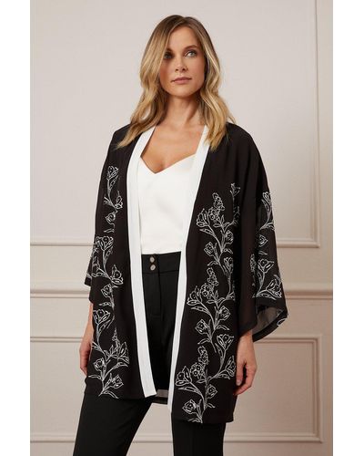 Wallis Premium Embroidered Kimono - Black