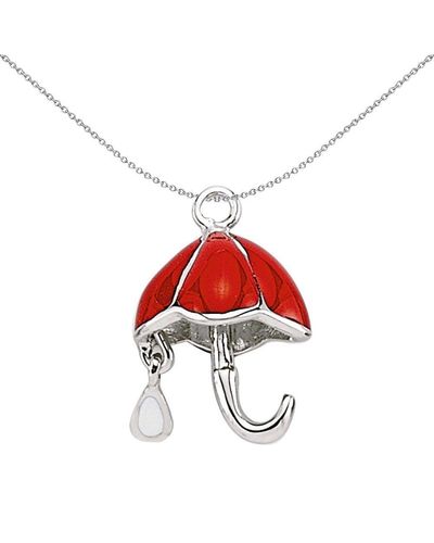 Jewelco London Sterling Silver Red Enamel Umbrella Brolly Link Charm - Cm038