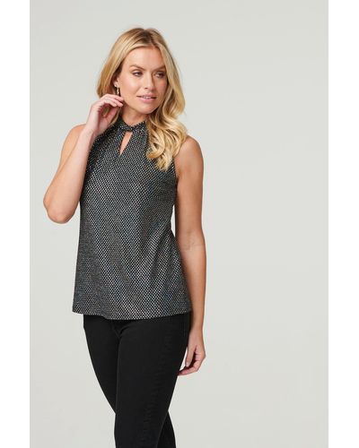 Izabel London Metallic Embellished Cut Out Top - Black