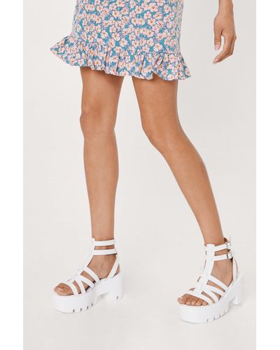 Nasty Gal Faux Leather Caged Chunky Cleat Sandals - White