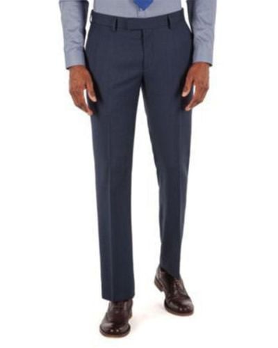 Racing Green Tonal Check Tailored Fit Suit Trousers - Blue
