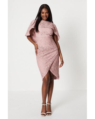 Coast Lace Pencil Dress With Fixed Cape - Pink