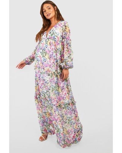 Boohoo Maternity Floral Dobby Mesh Ruffle Midi Dress - Multicolour