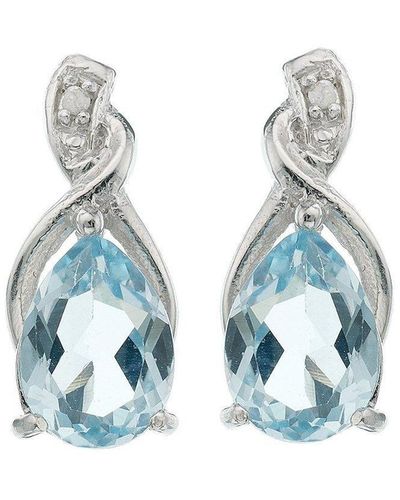 The Fine Collective Sterling Silver Rhodium Plated Diamond And Blue Topaz Earrings