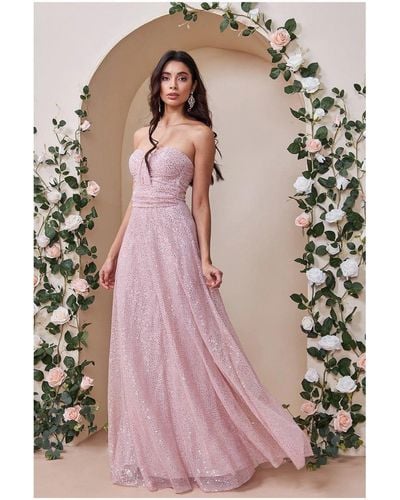 Goddiva Bandeau Sequin & Mesh Maxi Dress - Pink