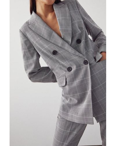 Warehouse Essential Double Breasted Check Blazer - Grey