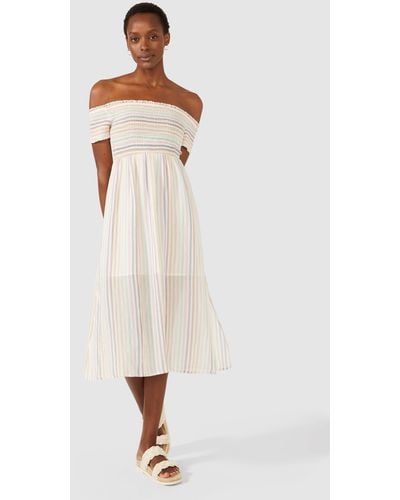 PRINCIPLES Stripe Bardot Summer Dress - Natural