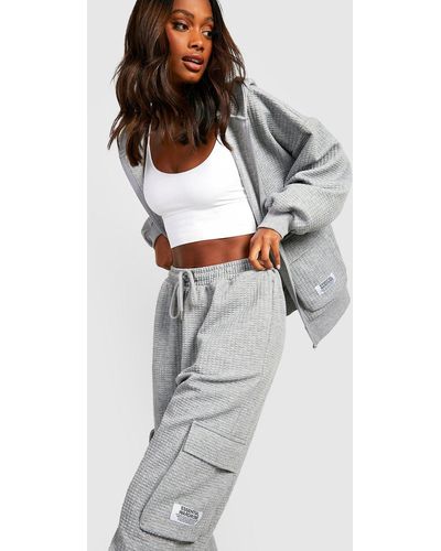 Boohoo Cargo Pocket Zip Through Hooded Tracksuit - Grey