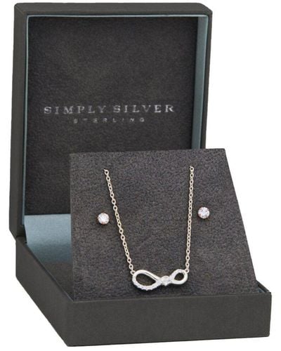 Simply Silver Sterling Silver With Cubic Zirconia Infinity Set - Black