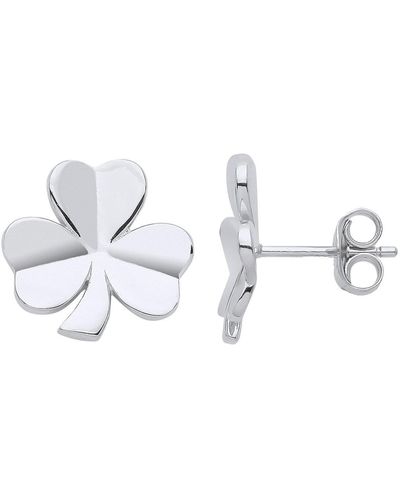 Jewelco London Silver Love Heart 3 Leaf Clover Stud Earrings - Gve961sml - Metallic