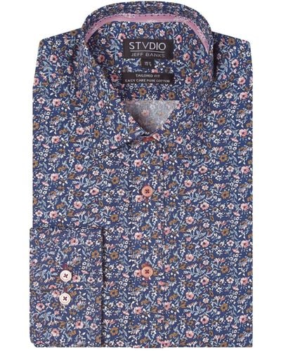 Jeff Banks Multi Floral Print Cotton Shirt - Blue