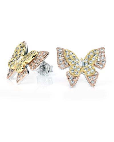 Jewelco London Rose Gilded Silver Cz Coloured Butterfly Stud Earrings - Re28424 - Metallic
