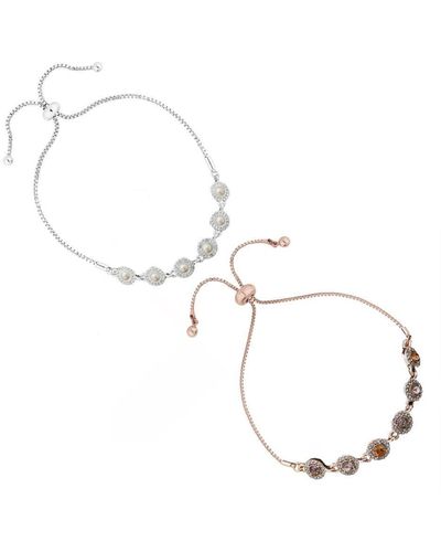 Mood Two Tone Crystal And Pearl Two Pack Toggle Bracelet - Multicolour