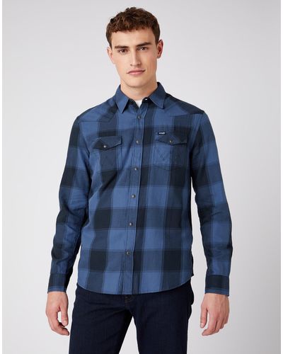 Wrangler Wr Long Sleeve Western Shirt - Blue