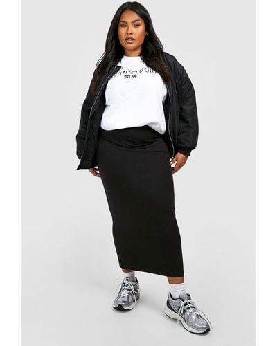 Boohoo Plus Cotton Elastane Basic Midaxi Skirt - Black