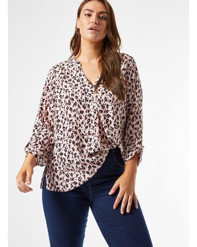 Dorothy Perkins Curve Pink Leopard Roll Sleeve Shirt - Red
