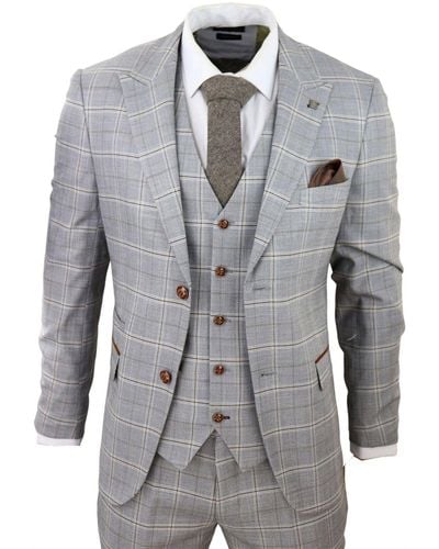 Paul Andrew Light 3 Piece Velvet Trims Tailored Fit Suit - Grey