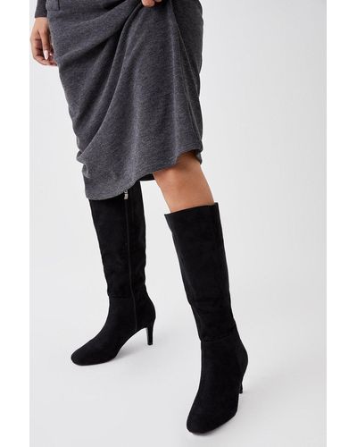 Wallis Heidi Stretch Almond Toe Medium Heel Knee Boots - Black