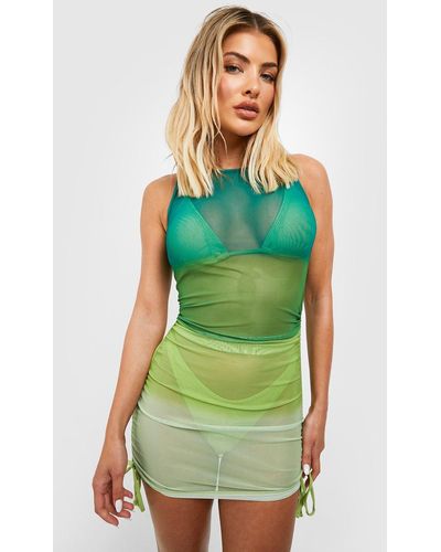 Boohoo 2 Pack Ombre Ruched Dress & Bikini Set - Green