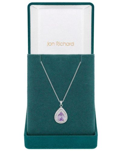 Jon Richard Rhodium Plated Lavender Cubic Zirconia Pendant Necklace - Gift Boxed - Green